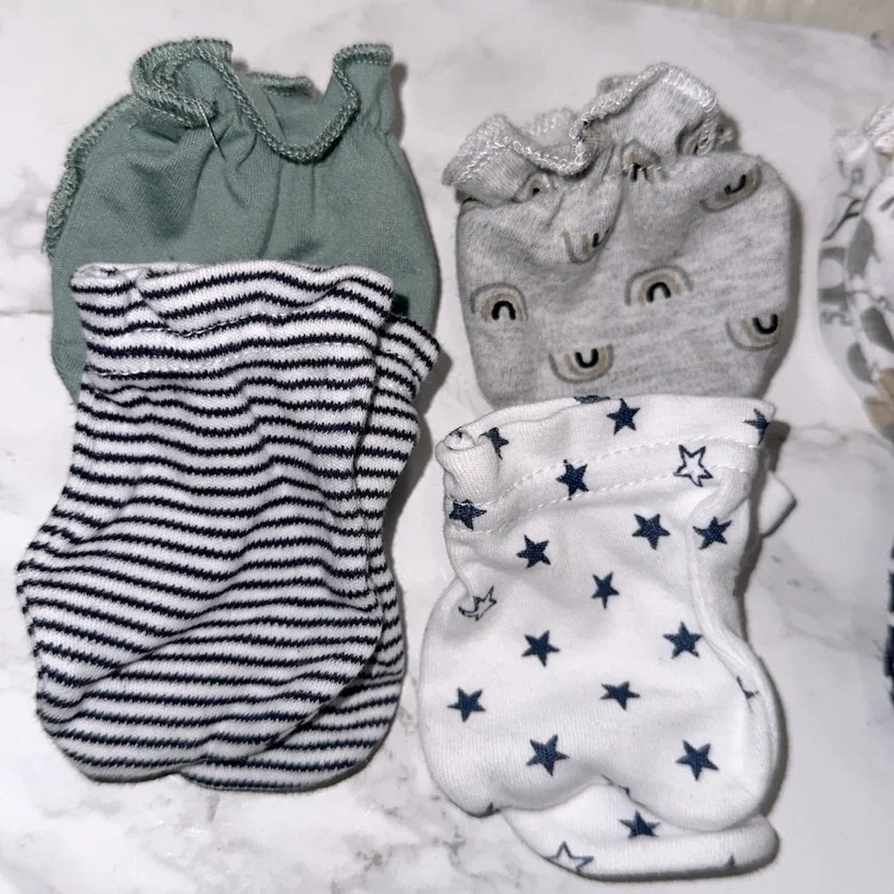 Assorted Baby Mittens Set - Green, Gray, Navy, and White